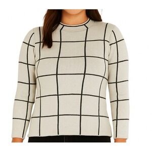 LOFT Petite Sweater Grid Check Mock Neck Long Sleeve Pullover Top MP 100% Cotton
